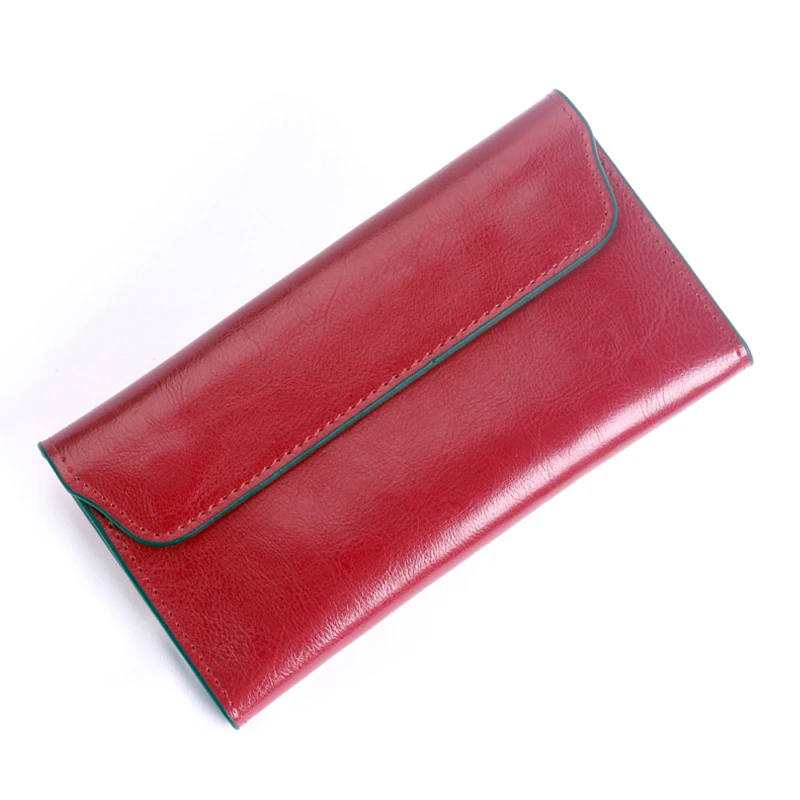 

Women Wallet Genuine Leather Bag Female Purse Card Holder Long Slim Coins Purse Women Clutch Cowhide Vintage Envelope Wallet