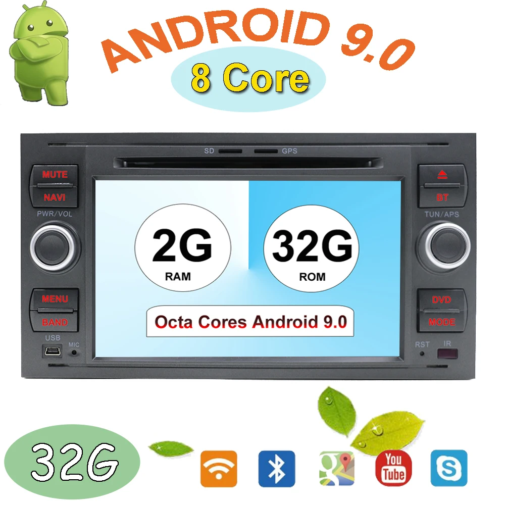 Top Octa Cores 2 din car radio cassette player Android 9.0 For Ford Focus 2 Mondeo S C Max Fiesta Galaxy Connect With Camera,Canbus 0