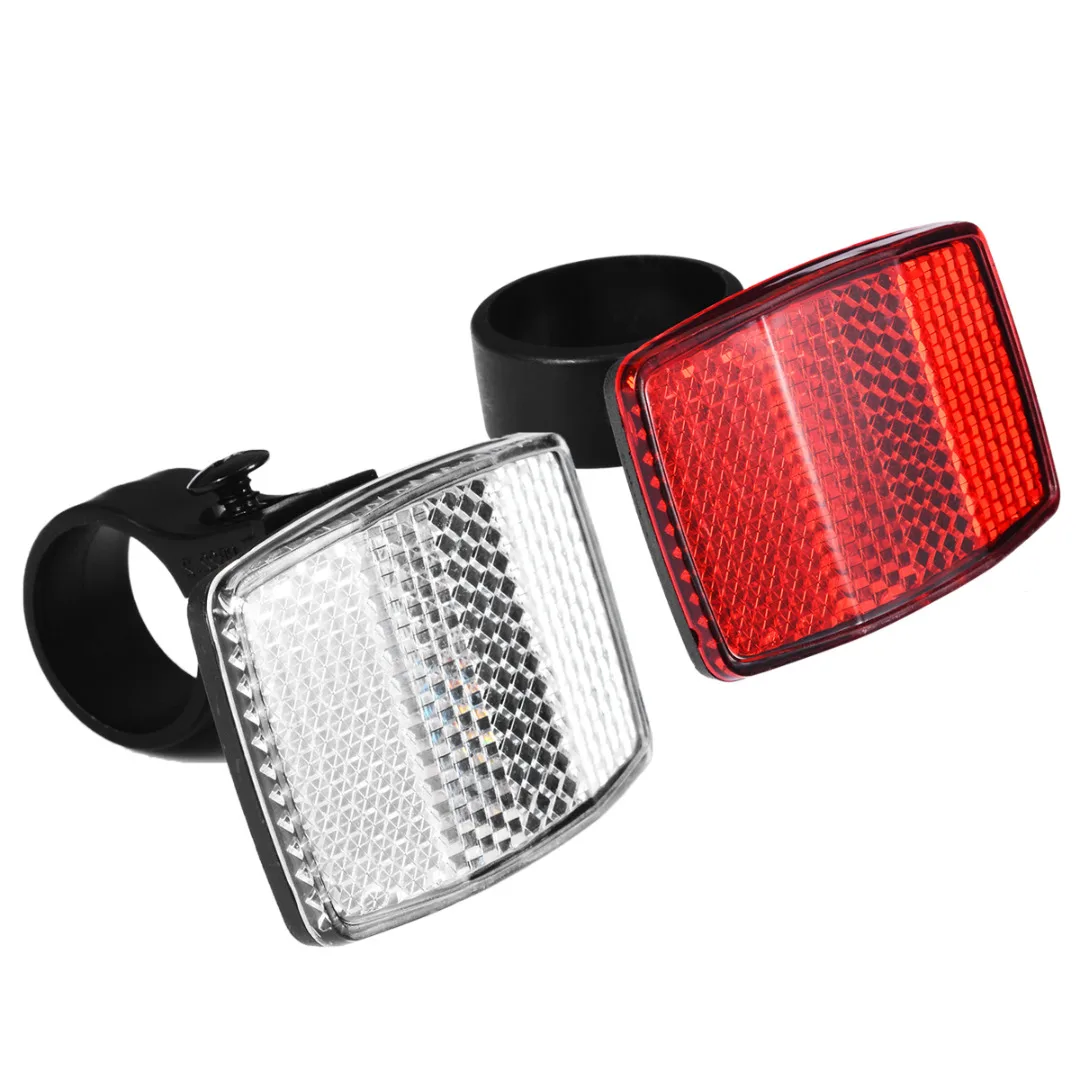 1Pcs Bicycle Front Rear Reflective Lens Bike White Red Handlebar Mount Reflector Cycling Warning Light Safety Night Riding