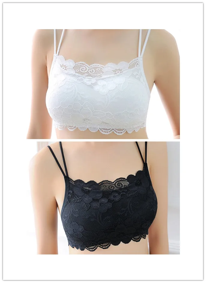 2 Colours Sexy Womens Padded Bra Tops Vest Bustier Beach Tank Tops Lady Summer Belt Lace Black White Sexy Lingerie Intimate