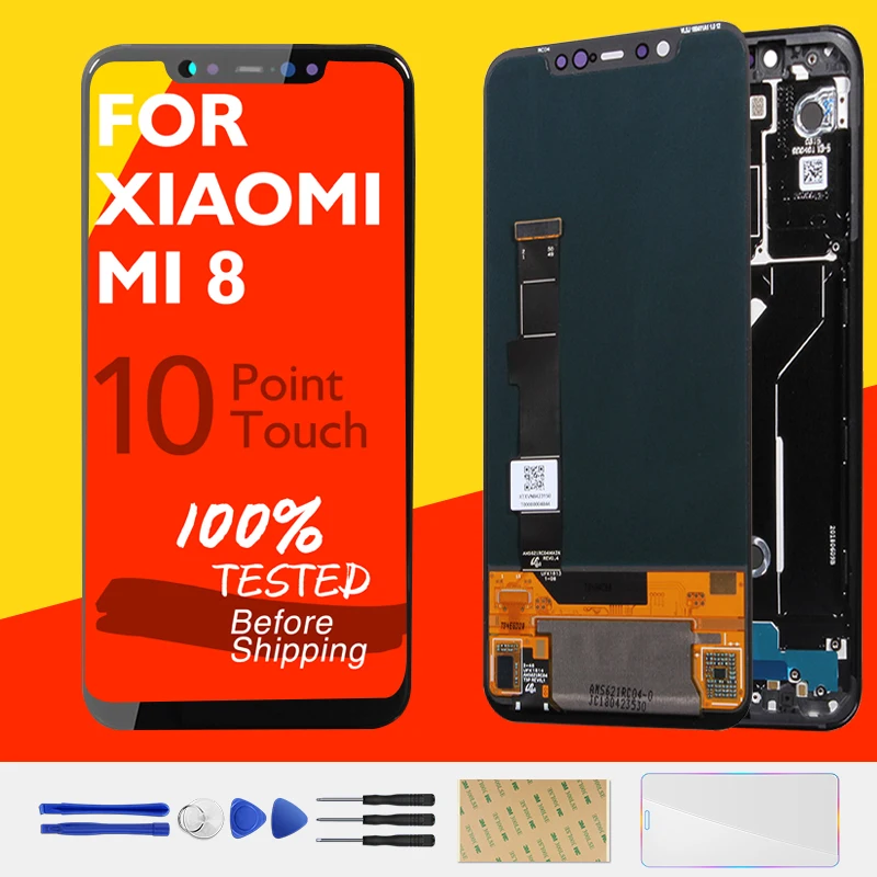 

For Xiaomi Mi 8 LCD Display + Frame 10 Touch Screen For Xiaomi Mi8 LCD Digitizer Assembly Replacement Repair Spare Parts Tested