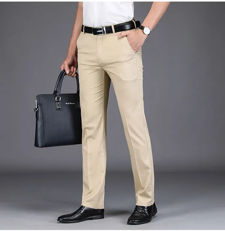 Сезон: весна–лето тонкий Для мужчин s брюки брендовая одежда хлопок Regular Fit прямые брюки стрейч Модные мужские деловые и повседневные штаны