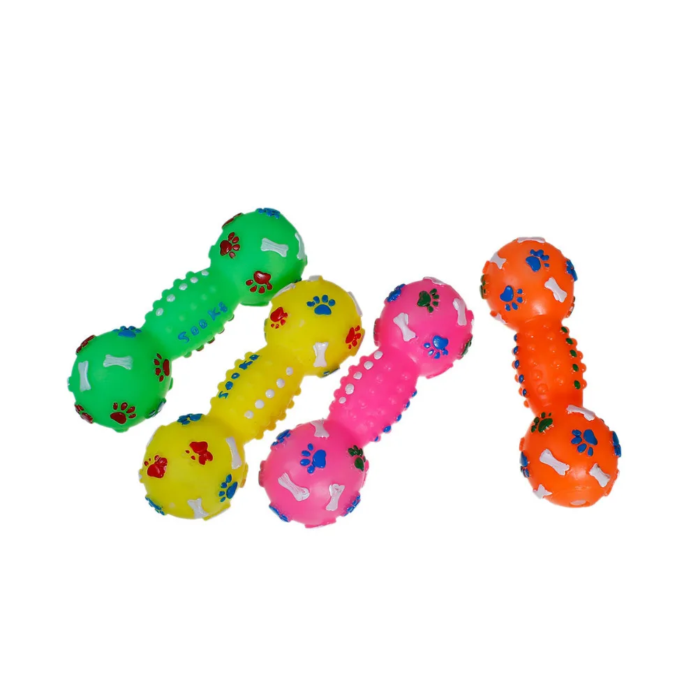 DoreenBeads 1PC Random Color Rubber Pet Dog Play Squeak Toys Dumbbell