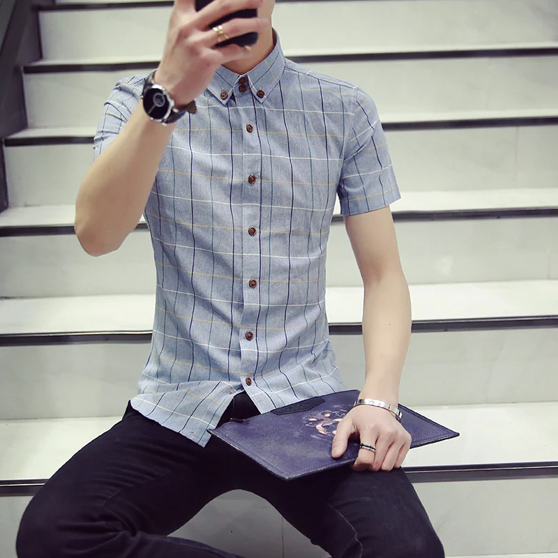 100-Cotton-Mens-Dress-Short-Sleeve-Shirts-Fashion-Casual-Slim-Fit-Plaid-Men-Shirts-Brand-Clothing (4)
