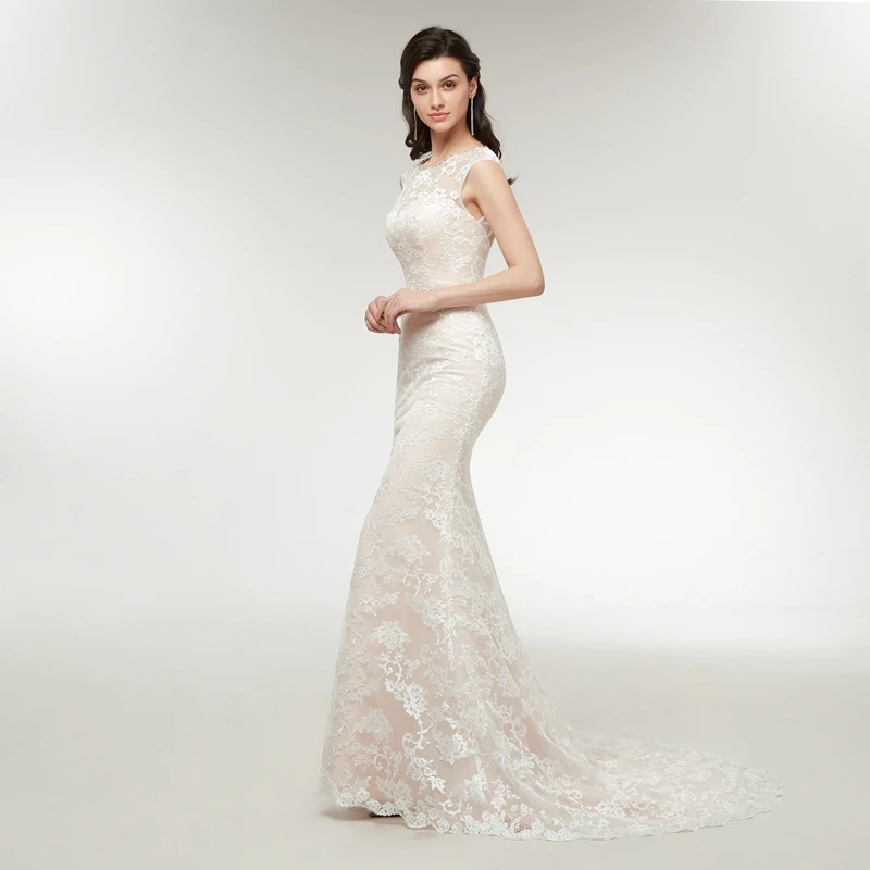 Sleeveless Court Train Lace Mermaid Appliques Wedding Dress