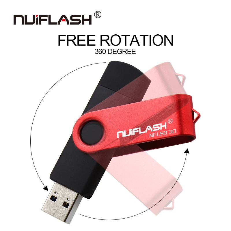 Nuiflash OTG USB флеш-накопитель свободного вращения 16 ГБ 32 ГБ 64 ГБ 128 ГБ флеш-накопитель с брелоком для телефона и ПК