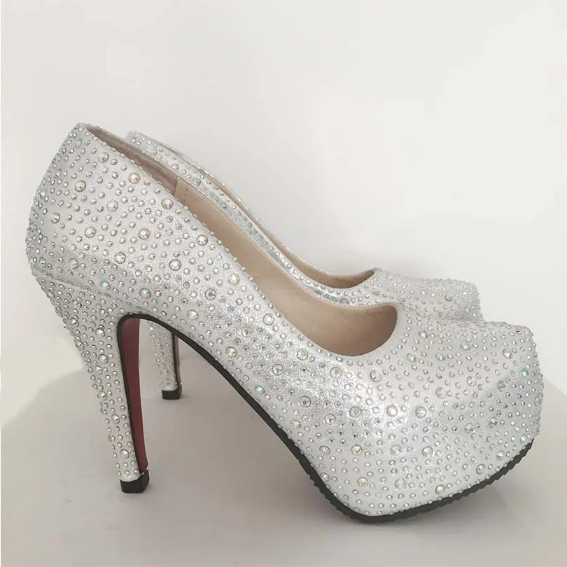 Г., женские свадебные туфли на высоком каблуке для выпускного бала женские свадебные туфли на платформе с кристаллами, серебристые блестящие туфли со стразами вечерние туфли-лодочки на тонком каблуке 3D02
