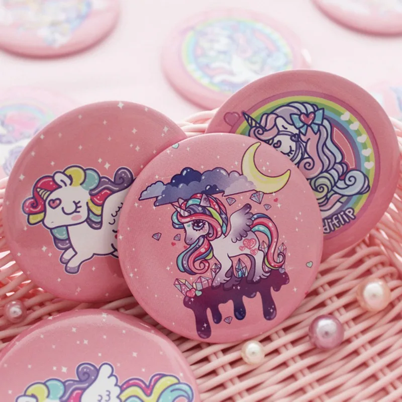 

New Portable Lady Pocket Round Shape Cute Cartoon Pattern Unicorn Makeup Mirror High Quality