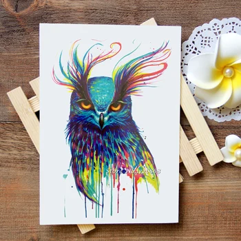 

Waterproof Temporary Tattoos Stickers Colorful owl Tattoo Flash Water Transfer Tattoos fake tattoos for women men #361