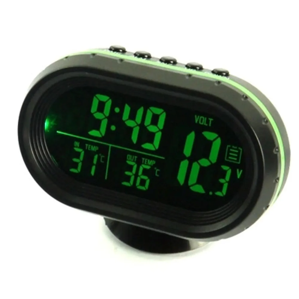 12 В 24 В 3 в 1 Цифровой автомобиль часы термометр Напряжение метр ЖК-дисплей Мониторы зеленый/синий Подсветка Дисплей детектор световой часы