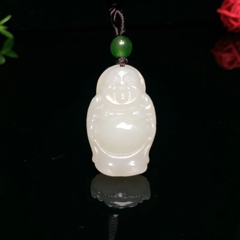 

2019 New Sale Druzy Popsocket Guarantee Hetian Stood Smiling Maitreya Pendant Pot-bellied Necklace Has A Certificate