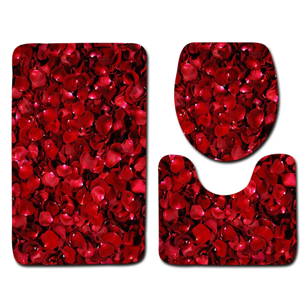 3PCS Toilet Seat Cover Valentine's Day Pattern Non Slip Toilet Seat Cover Rug Bathroom Set Decor Washroom Decoration Coves