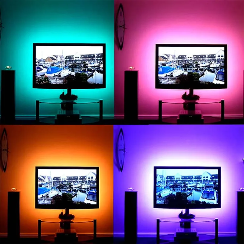 USB Powered 90 LED Strip light 24-color remote control RGB Decor Lamp Tape For TV Background Lighting #4P26 (1)