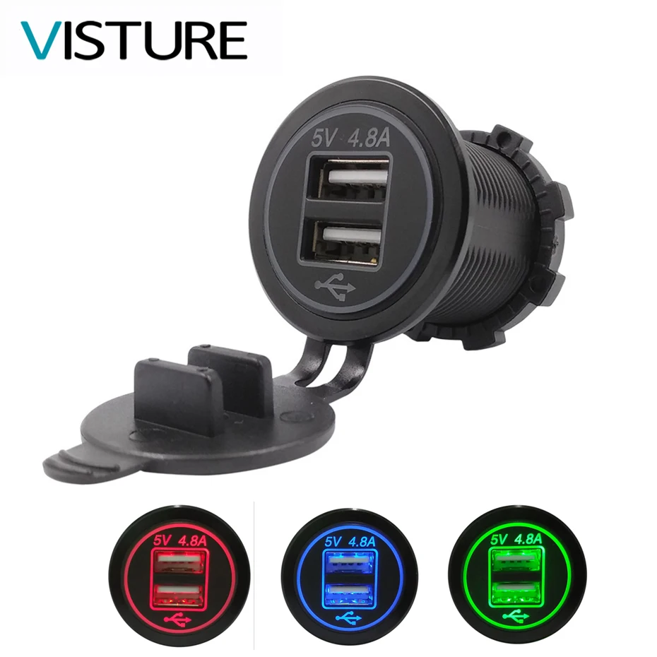 

20 pcs/lot Dual USB 12-24V 4.8A/DC Waterproof Car Charger Socket Dustproof Cover Motorcycle Vehicle Truck Outlet Visture P3