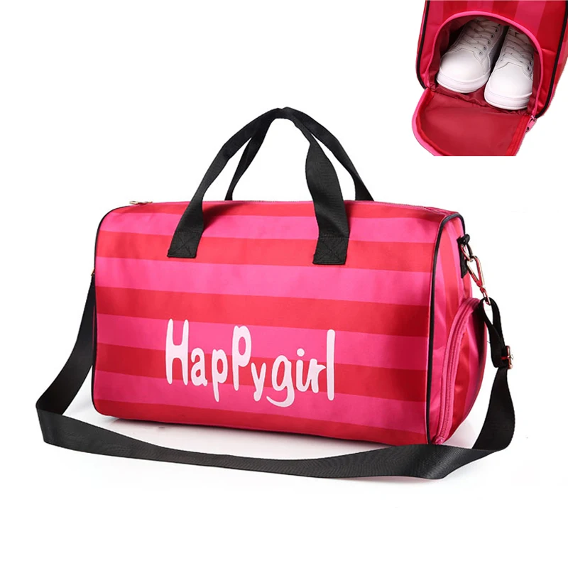 PINK Letters Sports Gym Bag Nylon Outdoor Waterproof Shoes Compartment