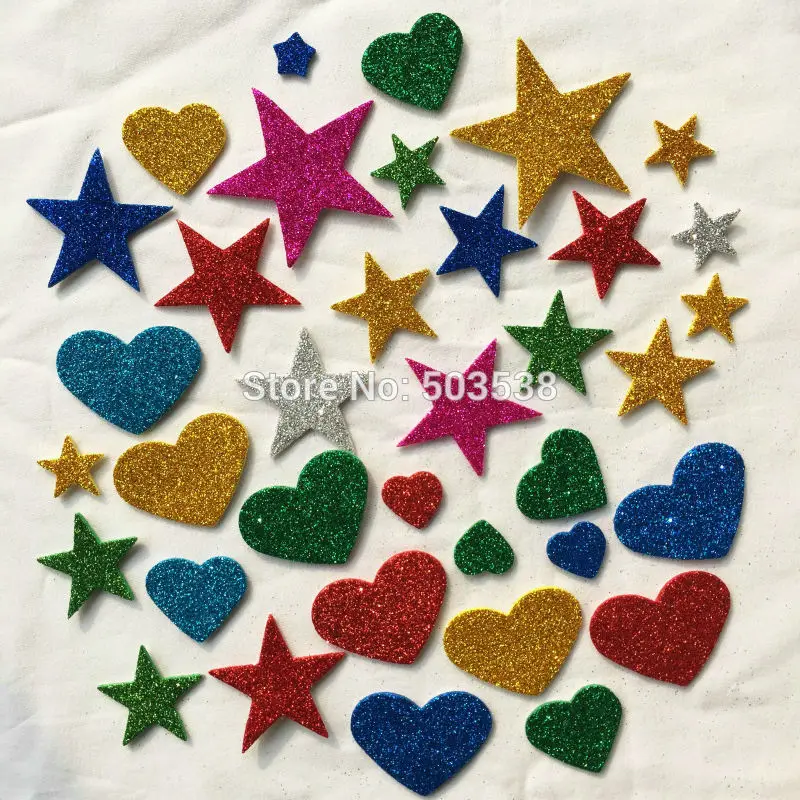

50PCS/LOT.Mix glitter foam star and heart stickers,Kids toy.Scrapbooking kit.Early educational DIY.Cheap.kindergarten craft