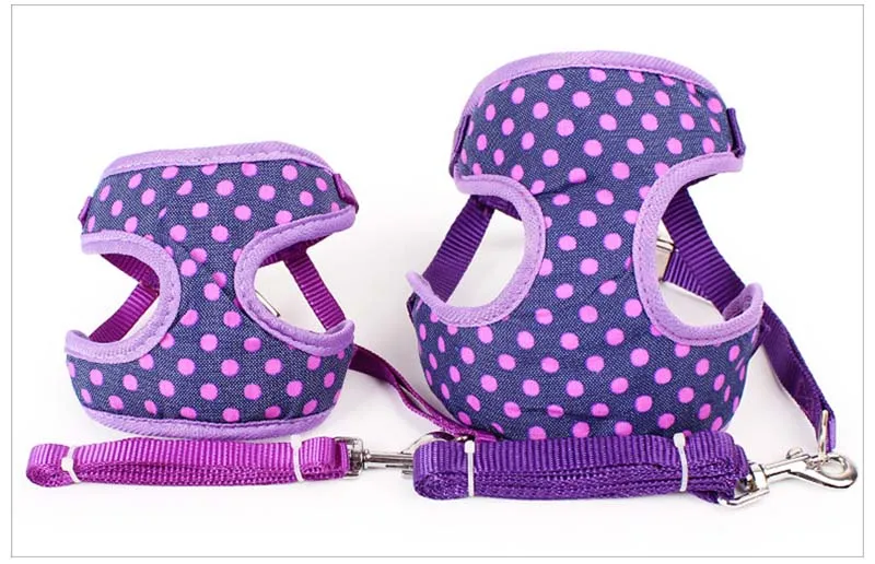 Pet Cat Small Dog Harness Quick Release No Pull Dog Harness Leash Set Cute Dot Puppy Soft Mesh Padded Vest Pet Leads