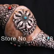 TBC898 Тибетский 925 серебро в виде морской улитки ремесла, 7,8 '', буддийские коллекционные игрушки, жажда крест дорье амулеты