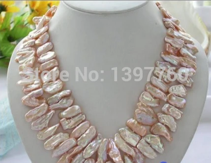 

Miss charm Jew.165 2ROW PINK DENS BIWA CULTURED PEARL NECKLACE AAA