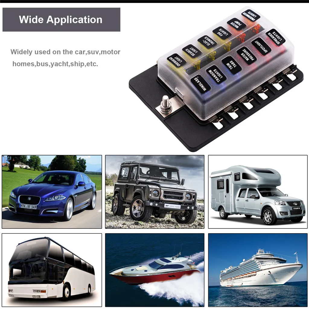12 Way Car Auto Boat Marine UTV 4x4 Blade Fuse Box Block Cover 12V LED Indicator