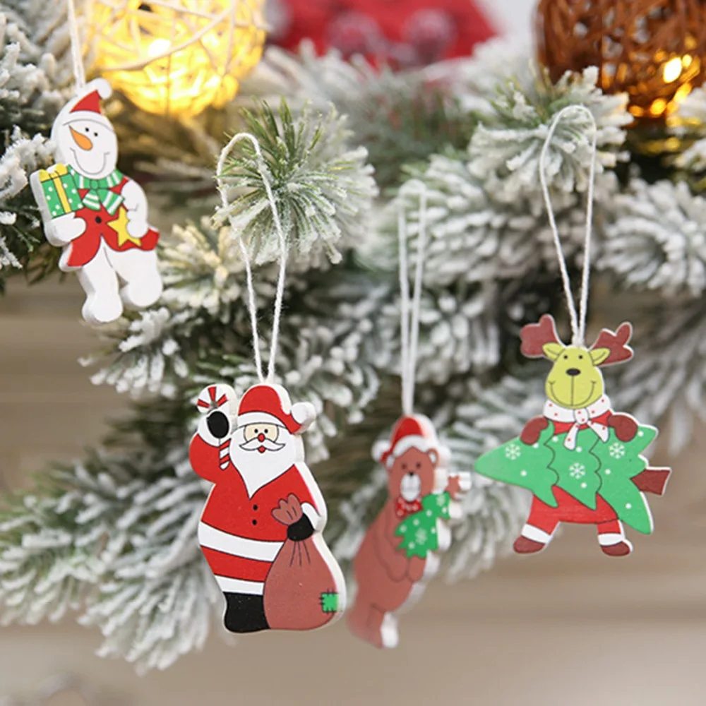 

12pcs/set Wood Christmas Tree Hanging Santa/Bear/Snowman/Elk Decor Ornaments Toy Gift Xmas New Year Pendant Decoration Festival