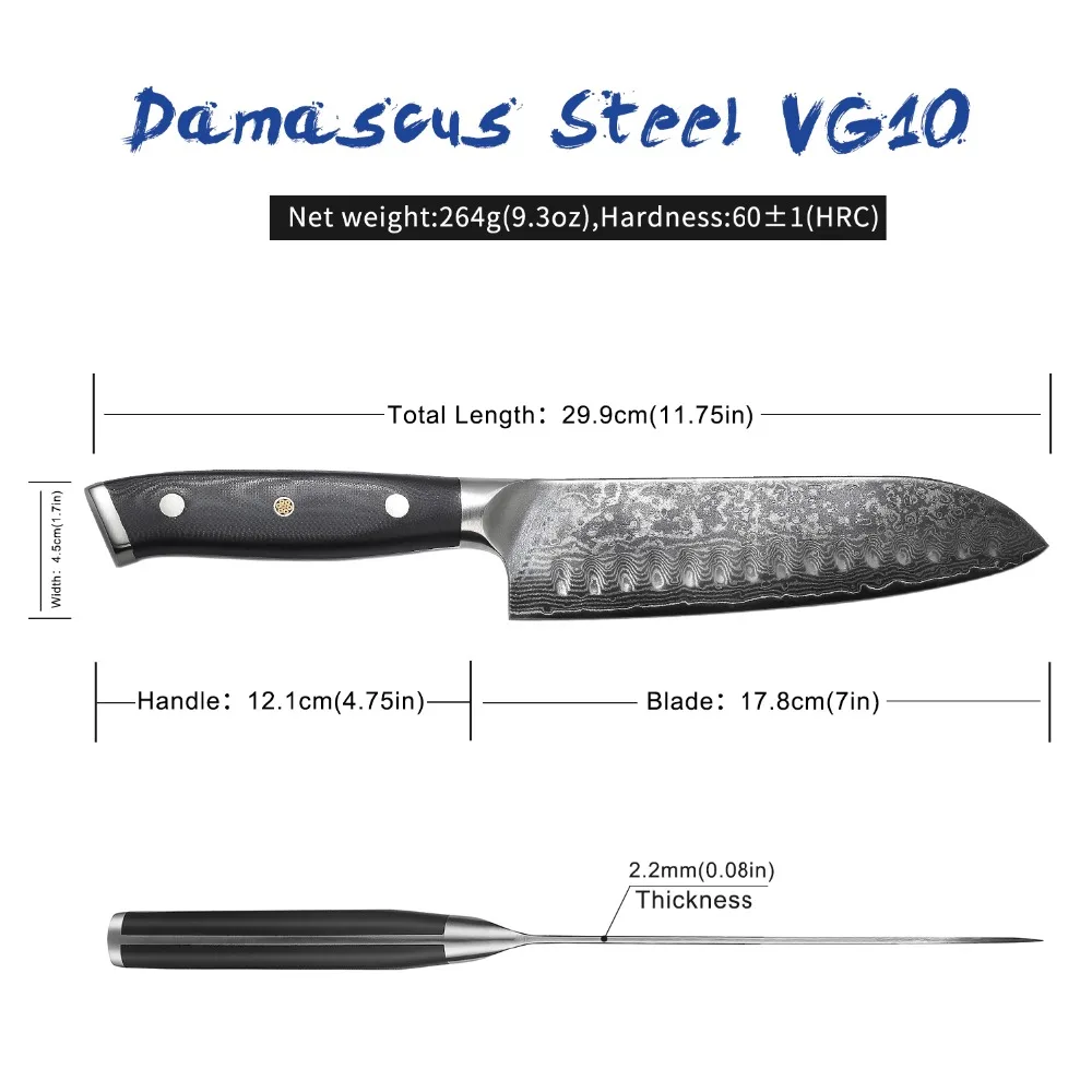 2018 нож SUNNECKO Дамаск VG10 сталь 7 &quotSantoku японский острый кухонные ножи G10 Ручка