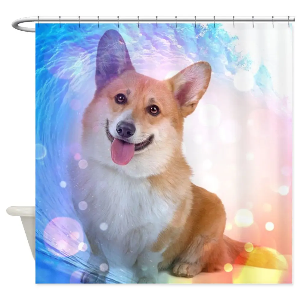 

Unique Blue Wave Corgi Shower Curtain Decorative Fabric For Bathroom Polyester