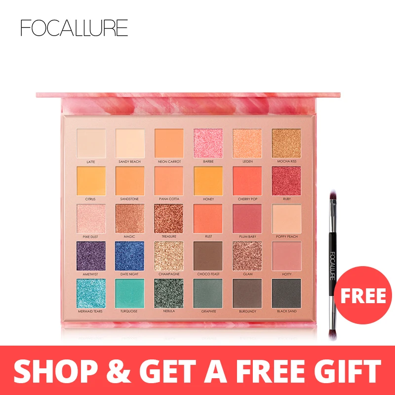 

FOCALLURE Glitter PowderEyeshadow Palette High Quality Brand Smooth Glitter Matte Powdery Shades For Daily Party Makeup Pallet