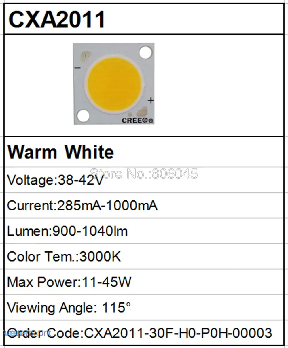 Cree CXA1304 CXA1507 CXA1816 CXA1820 CXA2011 CXA2520 CXA2530 CXA2540 CXA3050 нейтральный белый/теплый белый COB Чип-диод светодиодный массив