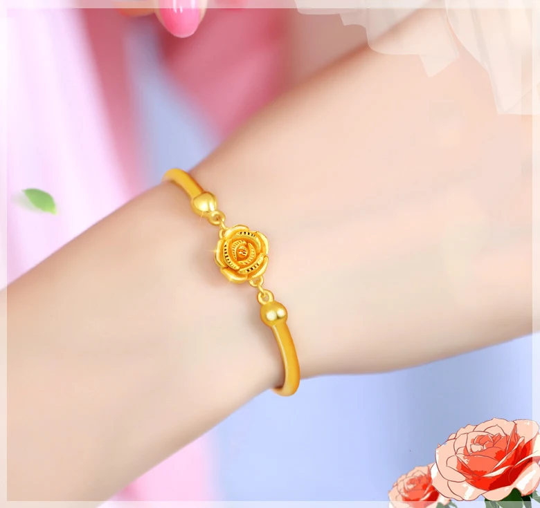 QA 24K Pure Gold Bracelet Real 999 Solid Gold Bangle Solid Beautiful Rose Romantic Trendy  Classic Jewelry Hot Sell New 2