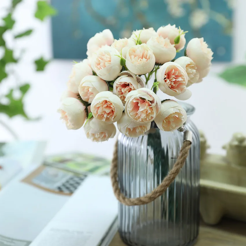 Новинка, ручная работа, мини чайная роза, ручная работа, букет, искусственный цветок для свадебного украшения, Искусственные Свадебные цветы для рук, Флорес - Цвет: Pink B