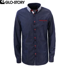 GLO-STORY, мужские формальные рубашки с длинным рукавом, мужские рубашки с нагрудными карманами, деловые облегающие Рубашки, Топы, MCS-3814