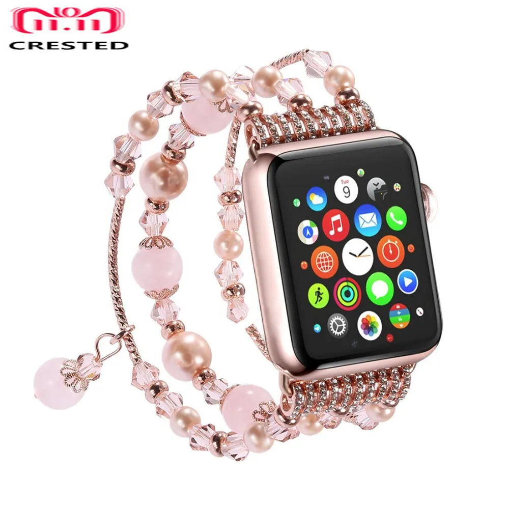 

CRESTED Luxury Agate Women strap For Apple watch series 4 44MM /40mm iwatch 3 2 1 38MM/42MM Ladies wrist bracelet watchband belt