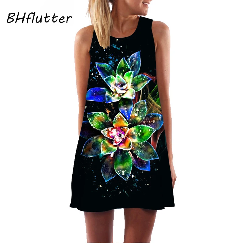 Мини платье с цветочным принтом от BHflutter летняя одежда для женщин 2019 модное