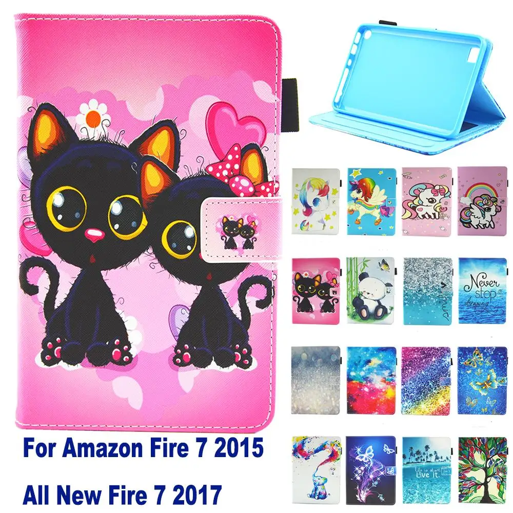 

Fashion Pattern Flip Stand Card Slot Case For Amazon Kindle Fire HD 7 inch 2015 All New Fire 7 2017 Tablet PC Case Cover capa
