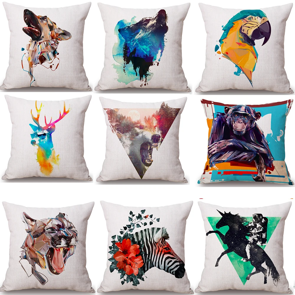 

Watercolor Animal Fox Cat Wolf Neck Body Pillowcase Linen Bed Pillows Cover Couch Seat Cushion Throw Pillow Home Decoration Gift