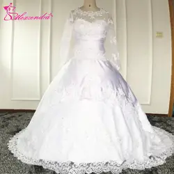 Новое платье принцессы белый Свадебные и Бальные платья одежда с длинным рукавом Совок Аппликация Бусины принцесса свадебное платье yk1a579