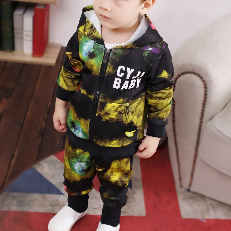 

Autumn Winter Children Boys Coat Clothing Sets Toddler Blue Starry Sky Print Clothes Kids Sport Suits Hoodies Coat+Pant 2 pcs
