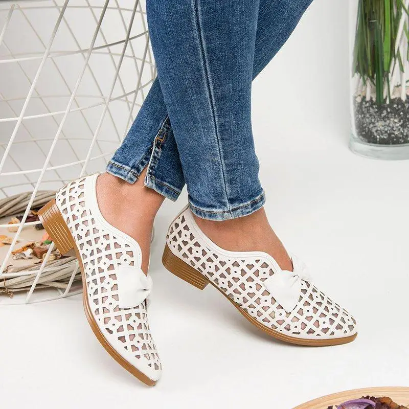 

Women's Summer Openwork Bow Low Heel Sandals Gladiator Sandals Ladies Slippers Female Flip Flops Chunky Heel Loafers