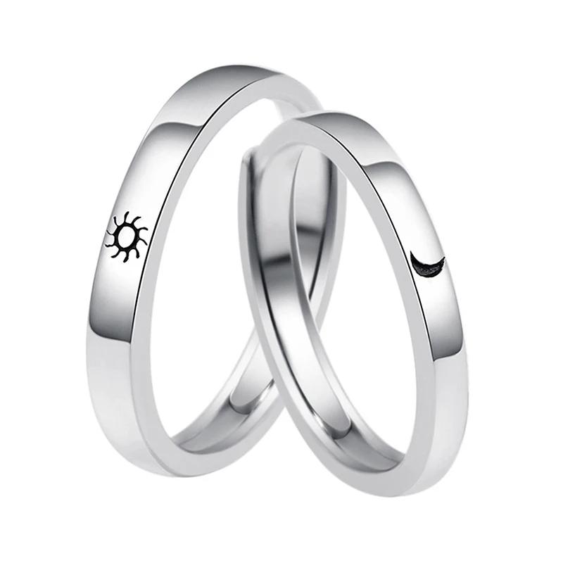 

Romantic Fashion Silver Love Ring Of Sun And Moon Simple Style Adjustable Couple Rings For Girls Boys Best Friend Jewelry