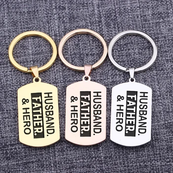 

Husband Present Father And Hero Stamp Letters Lovers Gift Keychains Jewelry Present Dog Tag Piece Engrave Keyrings Accessories
