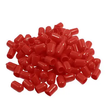 

100 Pcs 14mm Height 8mm Inner Dia Round Tip Red PVC Insulated End Caps