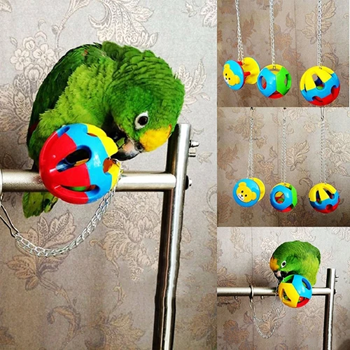 

Cute Pet Bird Plastic Chew Ball Chain Cage Hollow Bell Ball for Parrot Cockatiel Parakeet For Home Pets Swing Hanging Toy