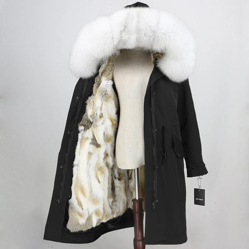 OFTBUY, водонепроницаемая верхняя одежда, парка, зимняя куртка, Женское пальто с натуральным мехом, Воротник из меха серебристой лисы, капюшон, натуральный мех кролика, подкладка, теплая