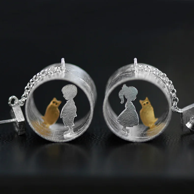 

INATURE 925 Sterling Silver Meeting Love with Cat Drop Earrings for Women Girlfriend Gift