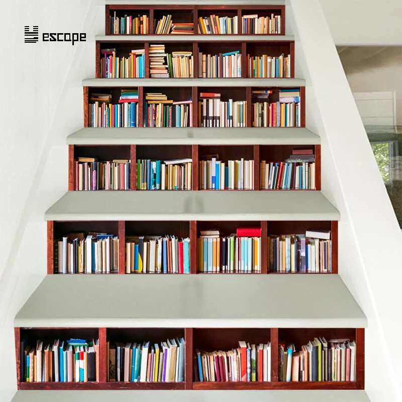 DIY 3D Stairway Stickers Fake Self adhesive Bookshelf Stairs Stickers