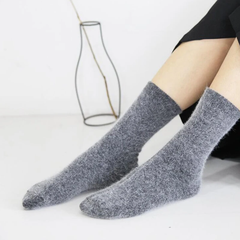 ZZIYEETTM/1 пара осенне-зимних толстых теплых носков из кроличьей шерсти модные короткие носки ярких цветов в стиле ретро из ангоры для женщин и девочек