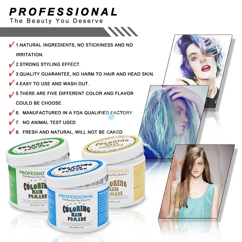 113g Harajuku Style Styling Products Hair Color Wax Dye One-time Molding Paste Five Colors Hair Dye Wax maquillaje Make up 113g Harajuku Style Styling Products Hair Color Wax Dye One-time Molding Paste Five Colors Hair Dye Wax maquillaje Make up