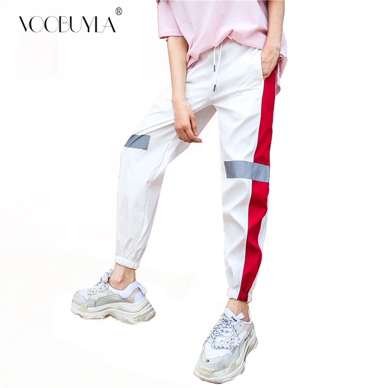 

Voobuyla Sports Pant For Women Lettered Waist Drawstring Side Patchwork Running Workout Trousers Loose Bended cuf Yoga Pants XXL