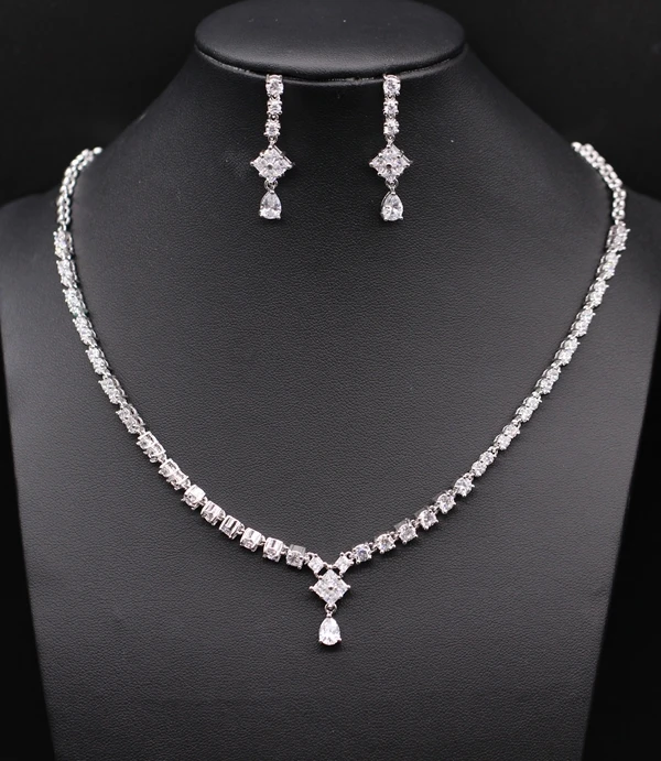 

GZJY Exquisite cz jewelry sets white gold color AAA cubic zirconia&crystal necklace earrings set for women